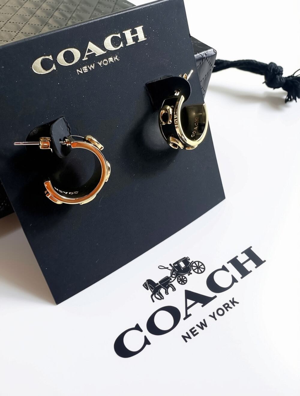 Coach Signature C Enamel Huggie Hoop Earrings
